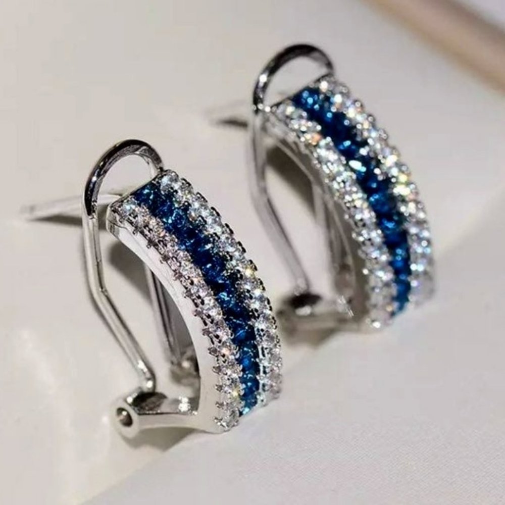 Platinum blue sapphire diamond earrings